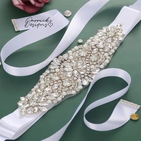 Carrick's Designs Accessories - Rhinestone and Pearl Bridal Wedding Dress Belt Waist Chain Sash